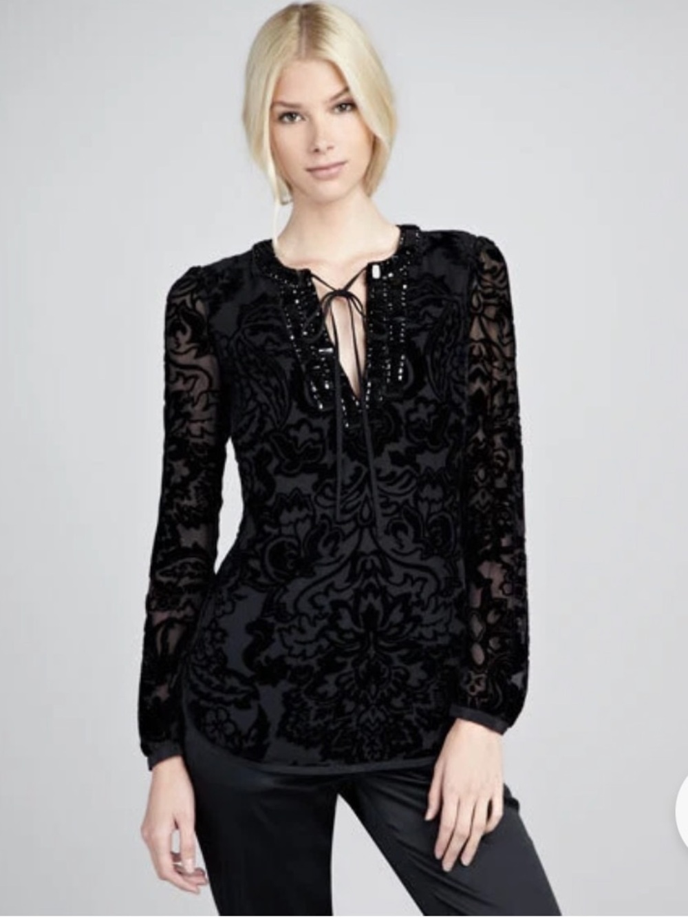 Tory Burch $475 Auden Tie-Neck
Tunic with Crystals, size 0